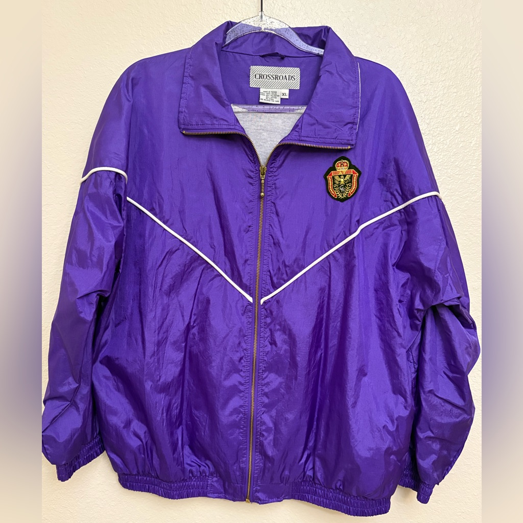 90s Crossroads Purple Windbreaker Jacket Crest Zip Xl Retro